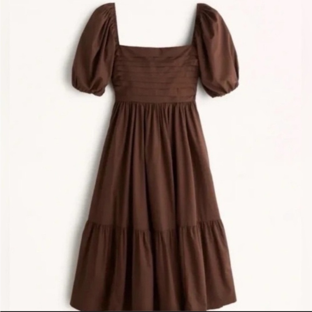 Abercrombie & Fitch Brown Puff-Sleeve Emerson Midi Dress